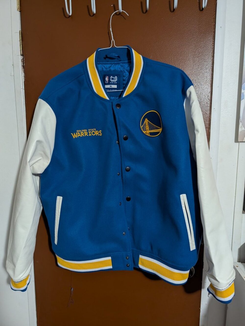 Ultra Game Golden State Warriors Varsity Jacket XL NWT NBA Wool Blend Faux Leath